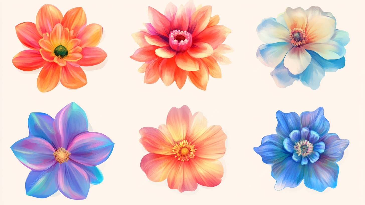 多彩手绘花卉集合