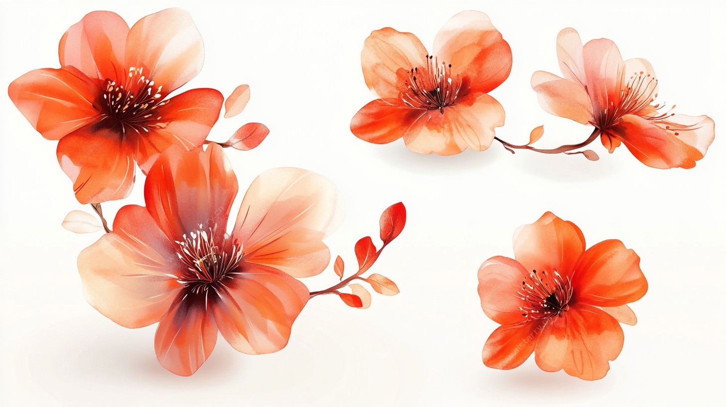 橙色花卉插画集合