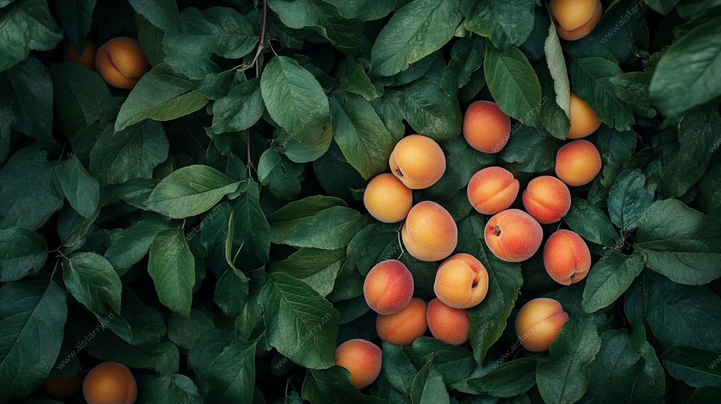 杏子与绿叶的自然组合
