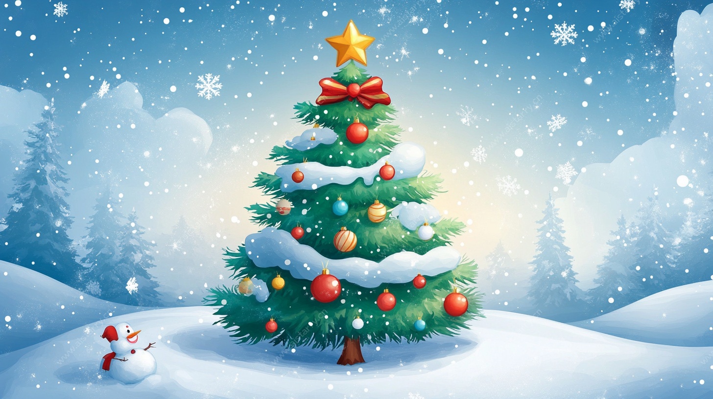 冬日雪景中的圣诞树