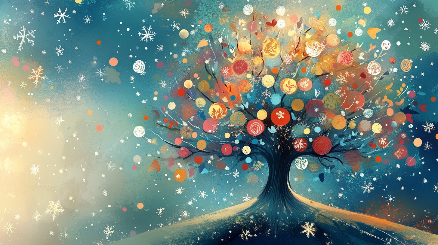 梦幻多彩许愿树雪景图