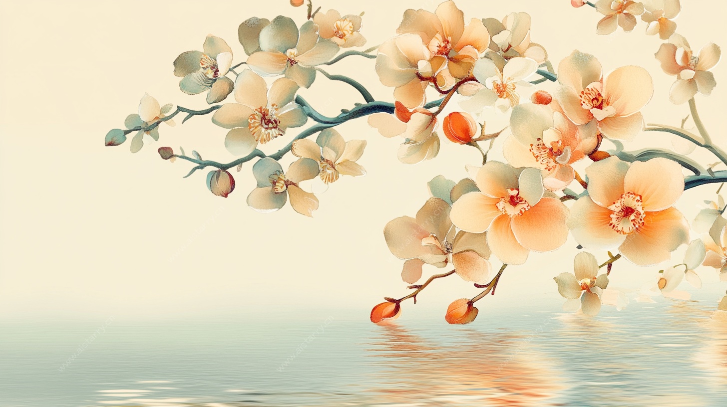 枝头繁花映水韵