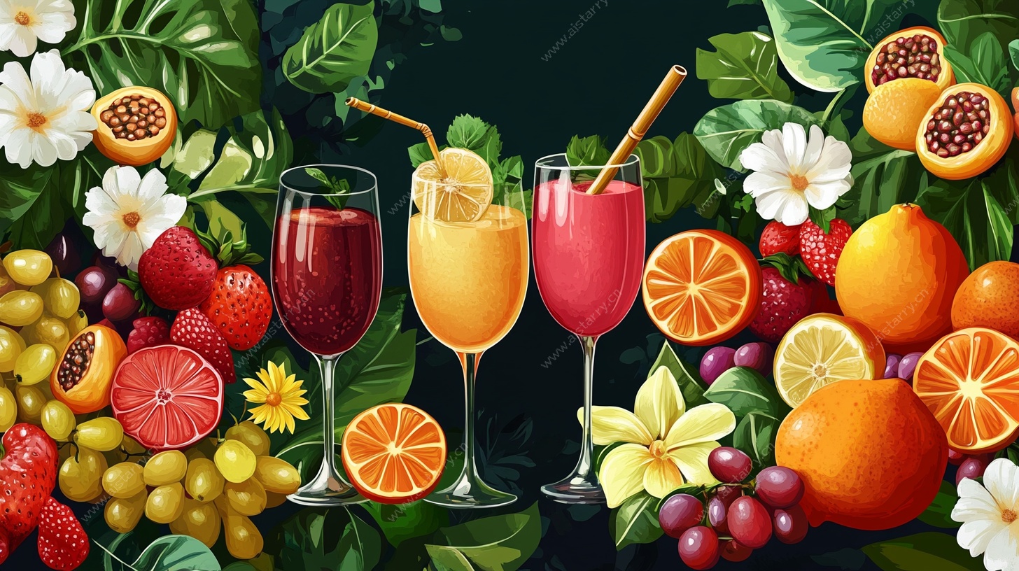 缤纷果味鸡尾酒插画作品
