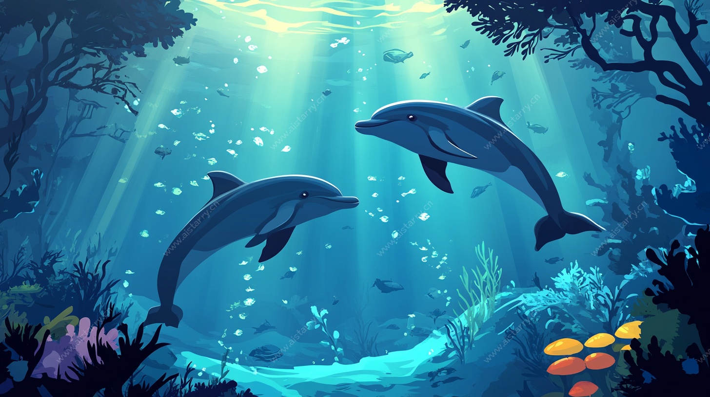 海底双海豚梦幻景象