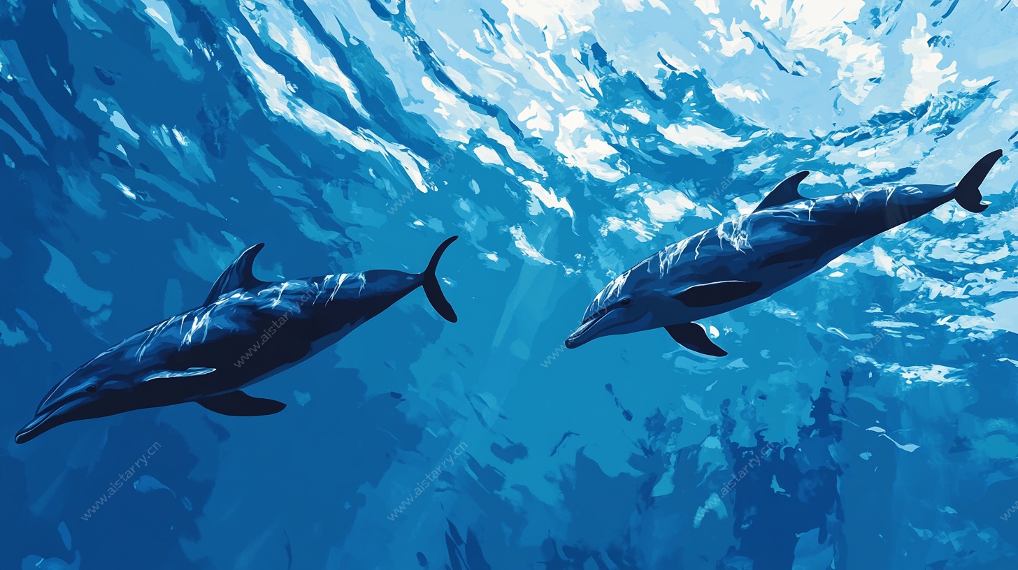 海底双海豚悠游画面