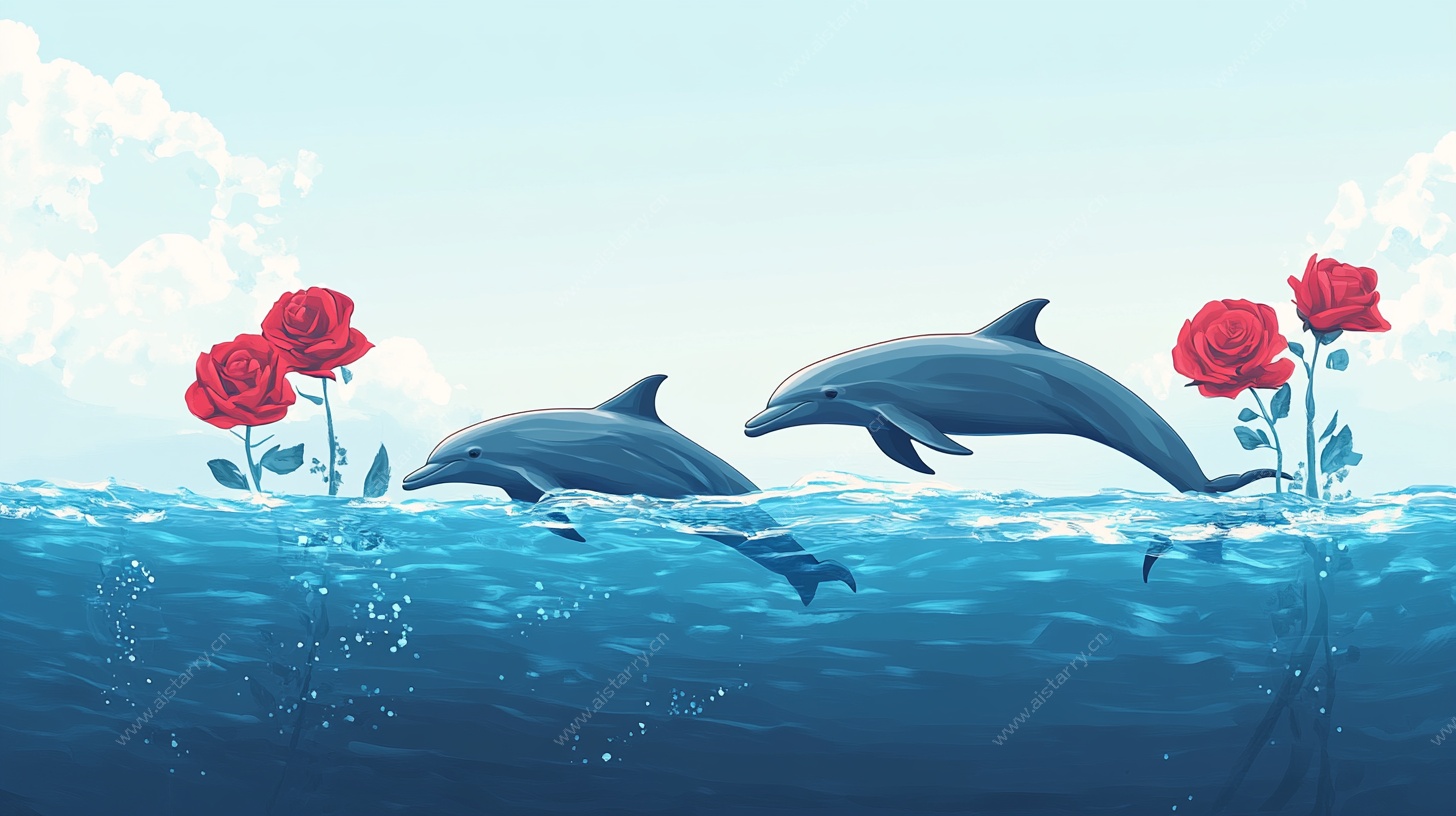 海豚跃动与玫瑰奇幻场景