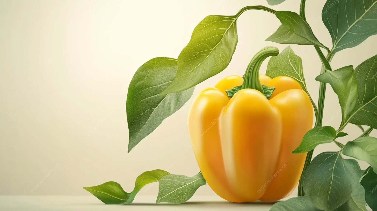 黄甜椒与绿叶静物图
