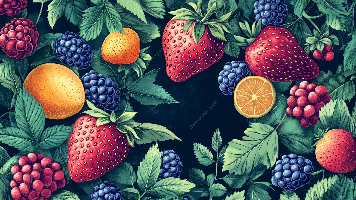 缤纷浆果的自然插画