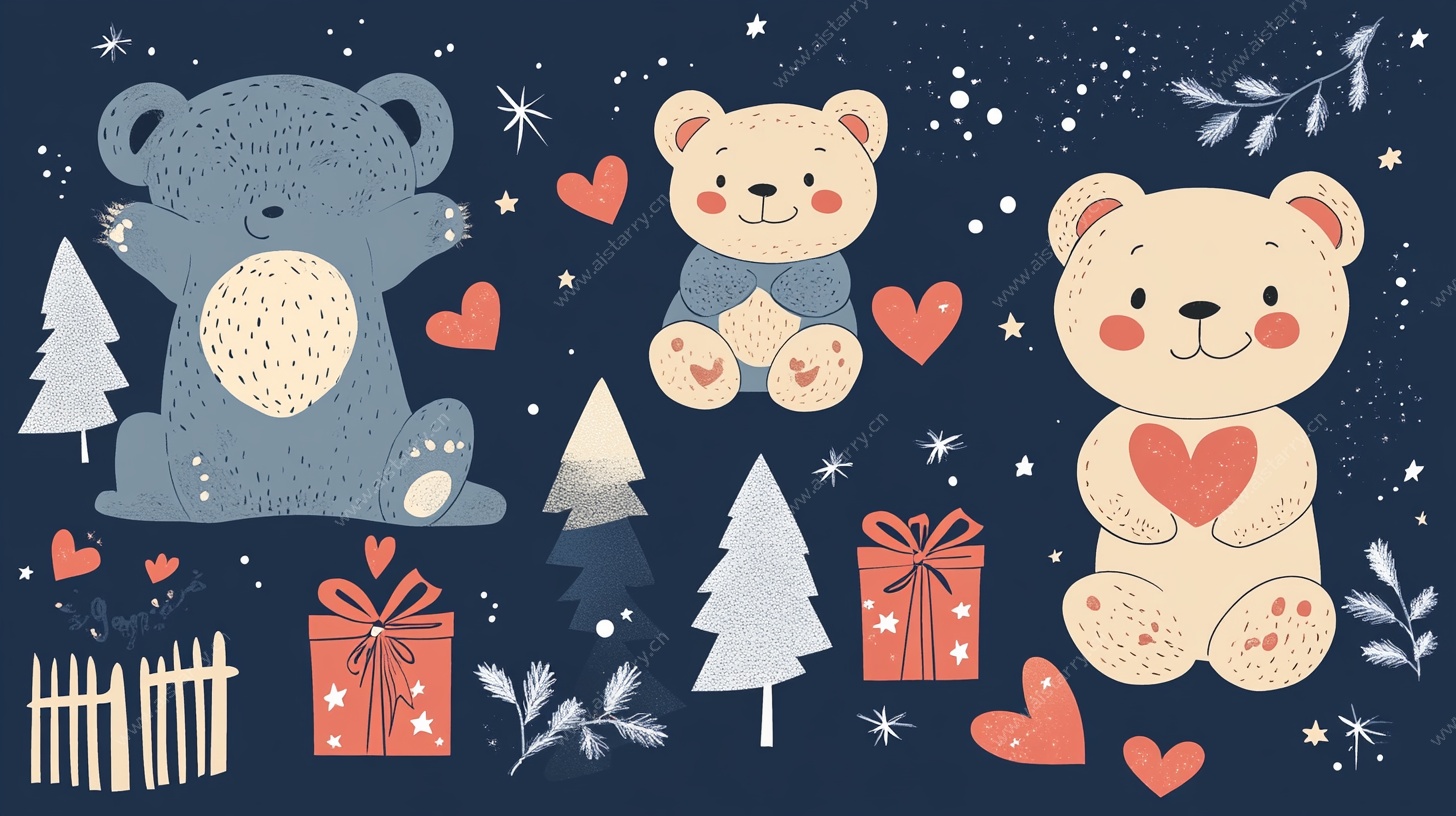 小熊的温馨冬日场景