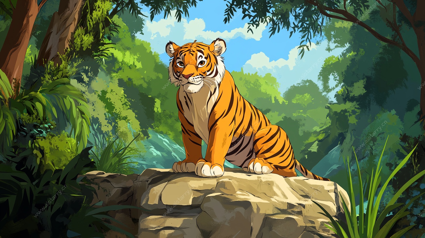 森林中的老虎插画