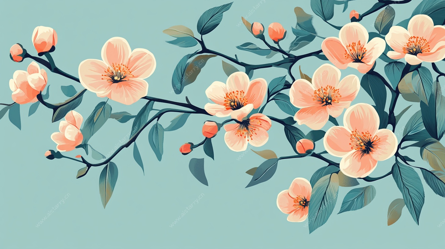 枝头绽放的粉嫩花卉