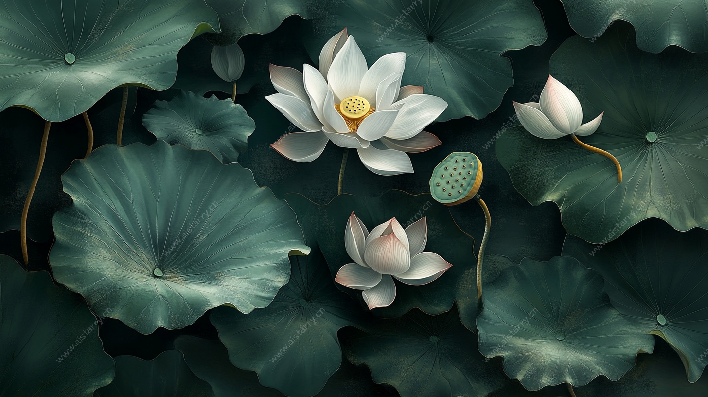 水墨荷花荷叶景致图