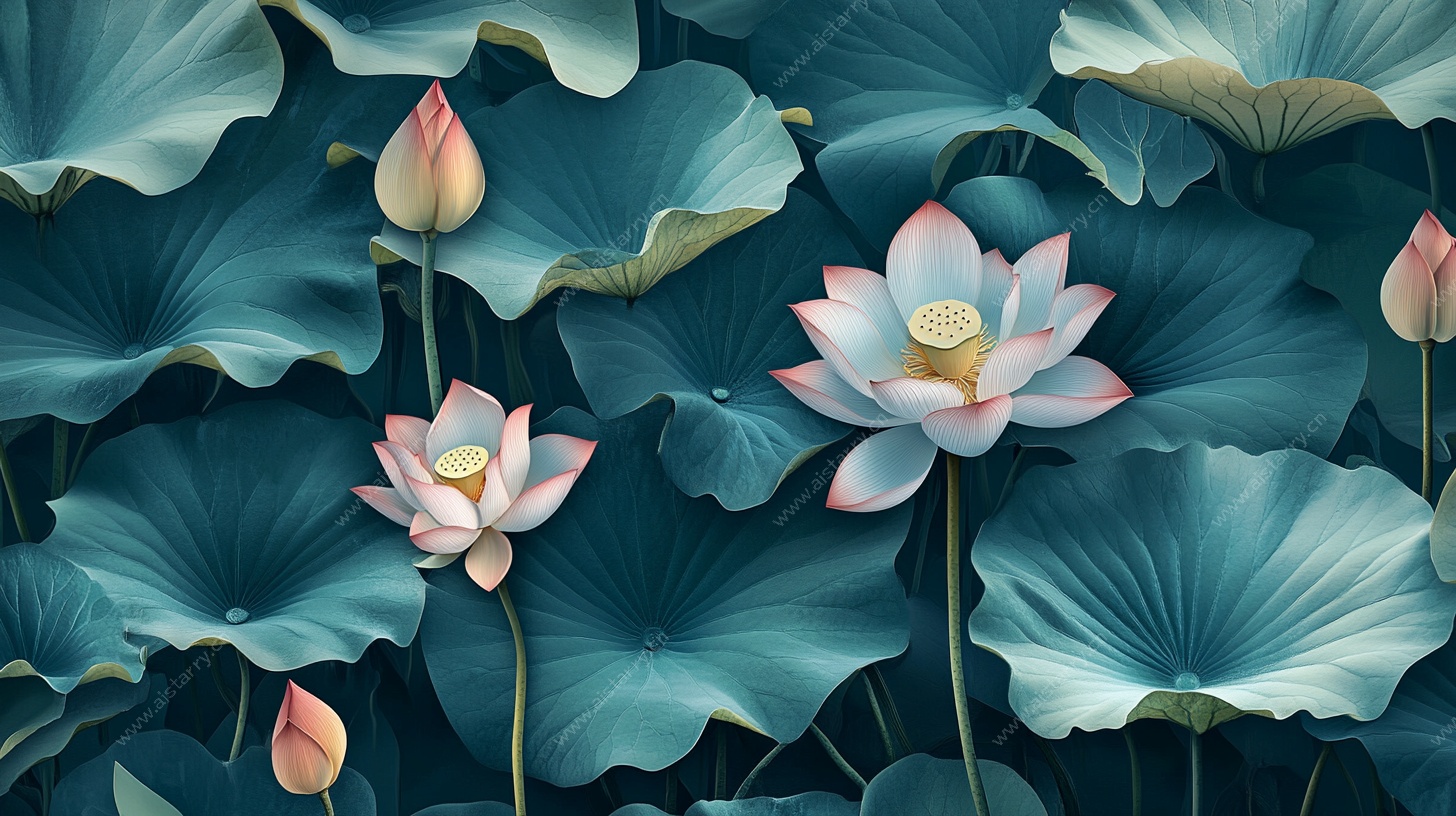 水墨风荷塘荷花插画