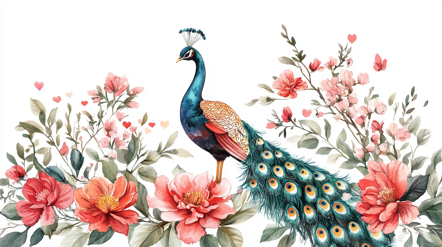 孔雀栖于繁花间插画