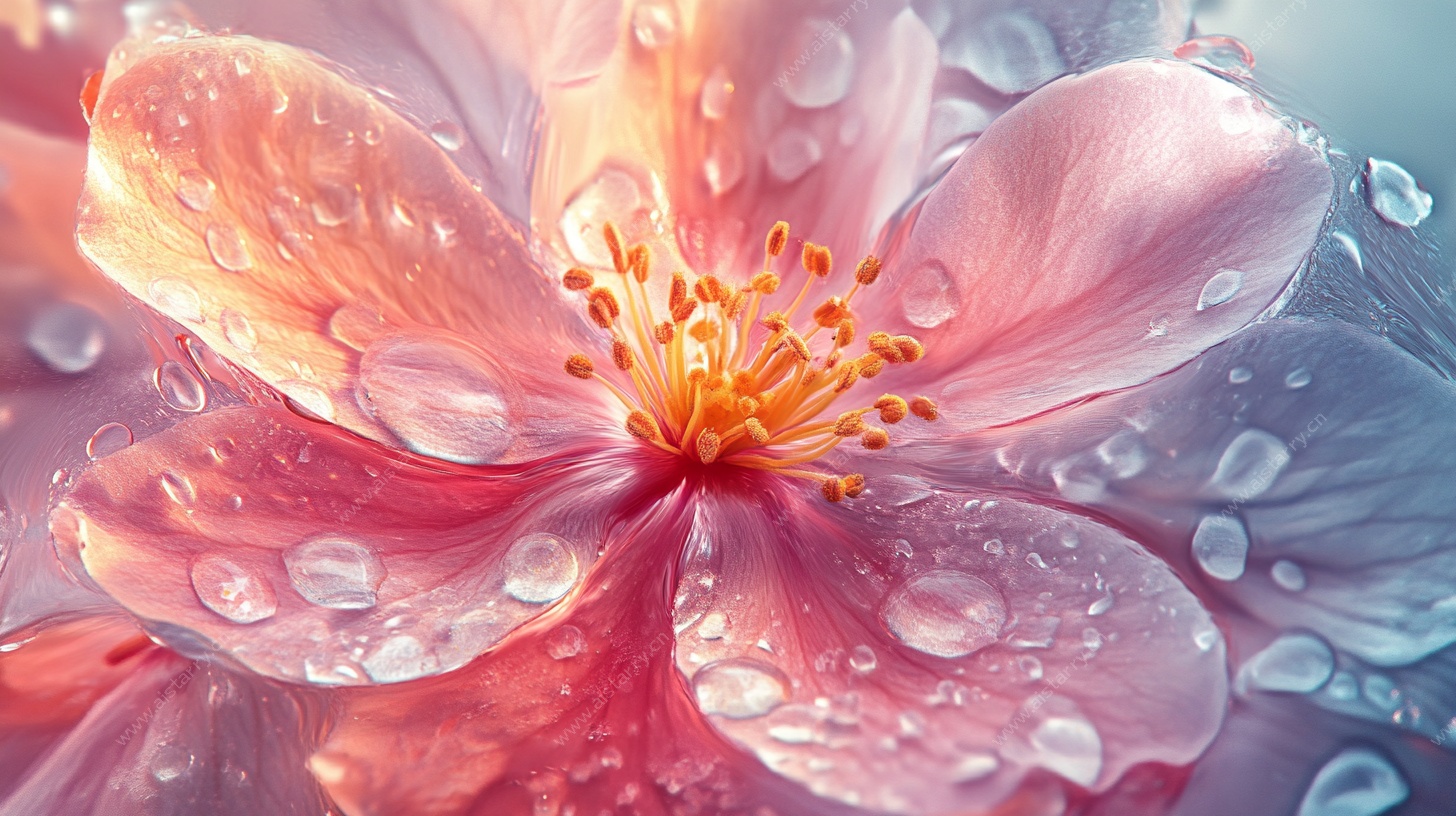 娇艳带露桃花特写