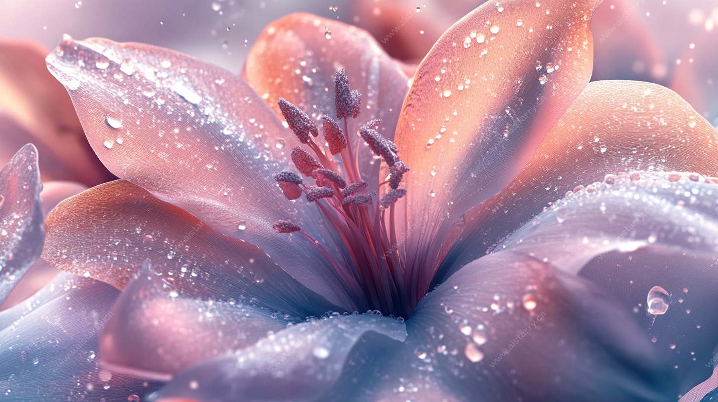 梦幻粉花带露特写