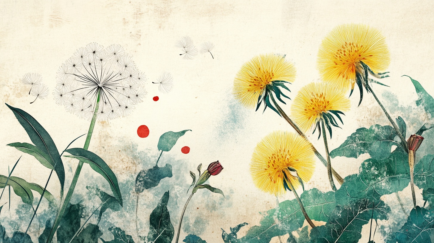 水墨蒲公英清新画作