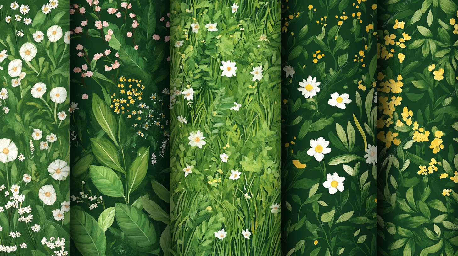 春日花草无缝图案集合