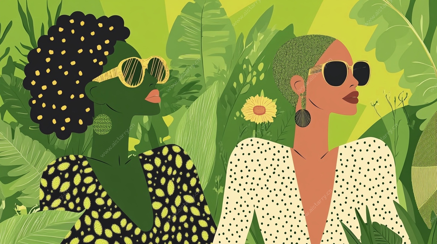 时尚女性的丛林风尚插画