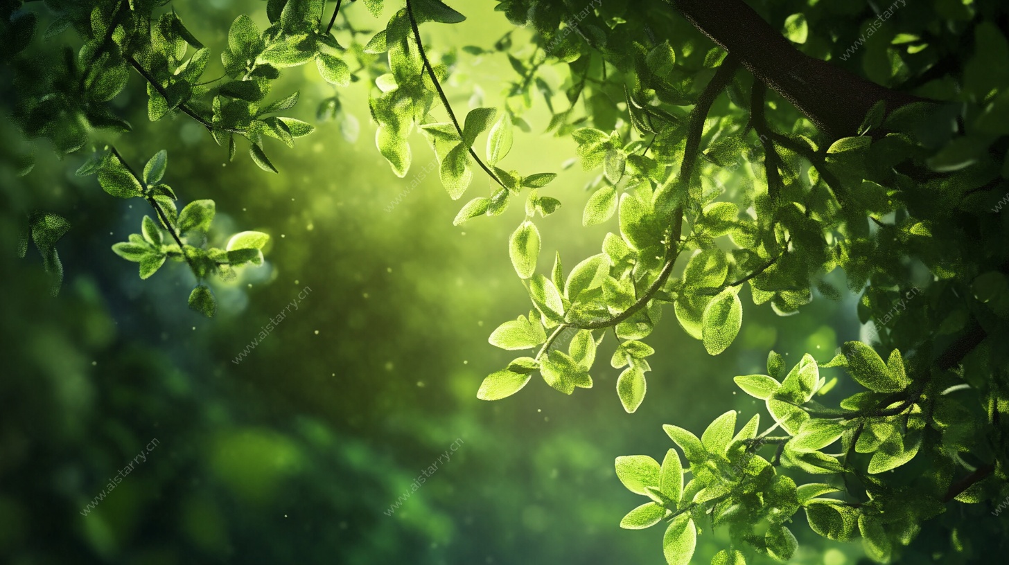 阳光透过绿叶的静谧景象