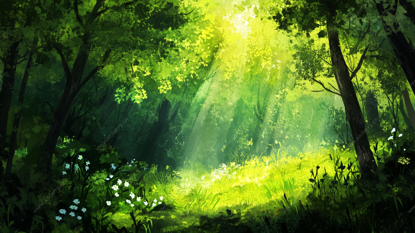 阳光洒落的梦幻森林