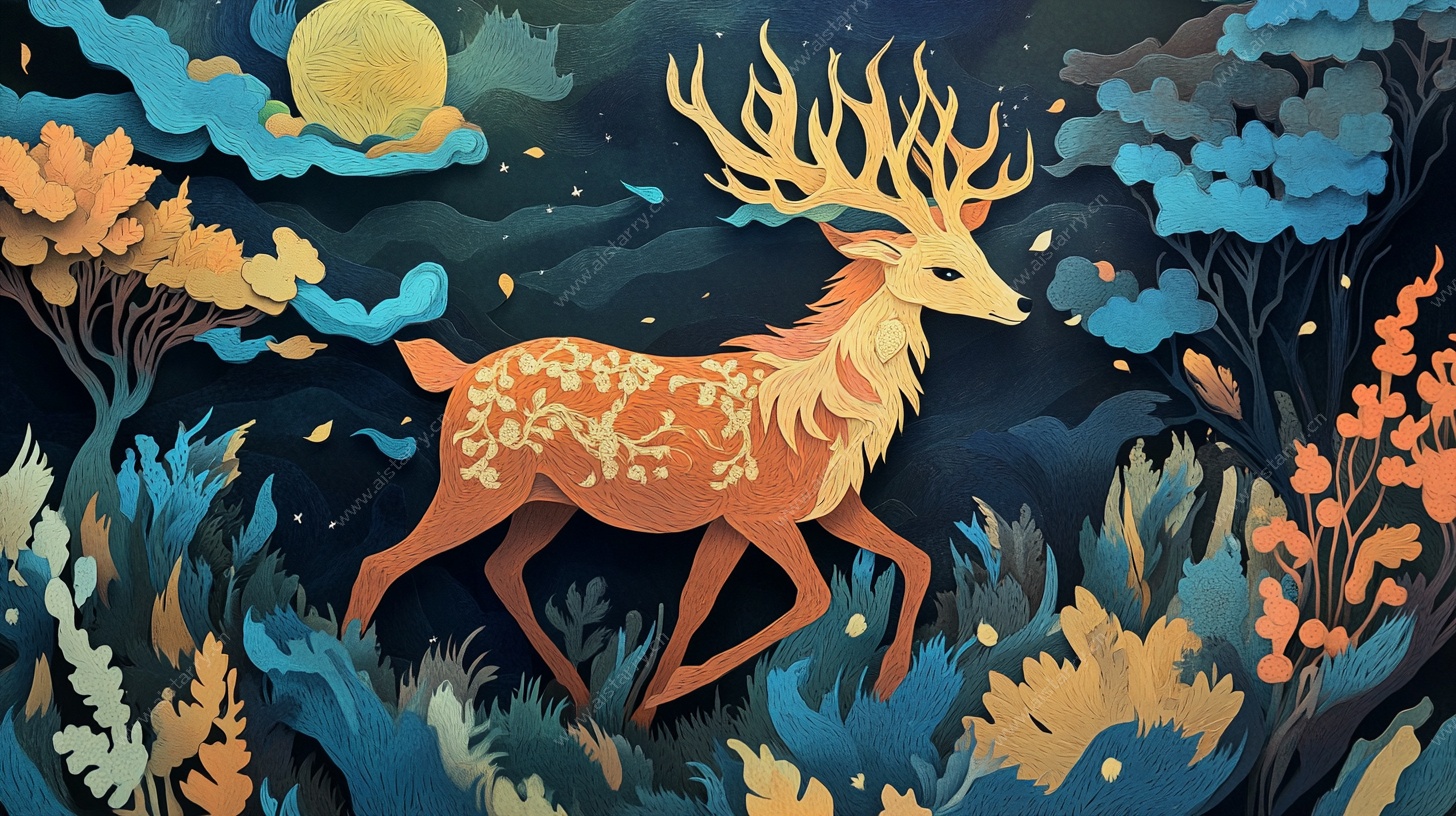 月夜下的梦幻鹿