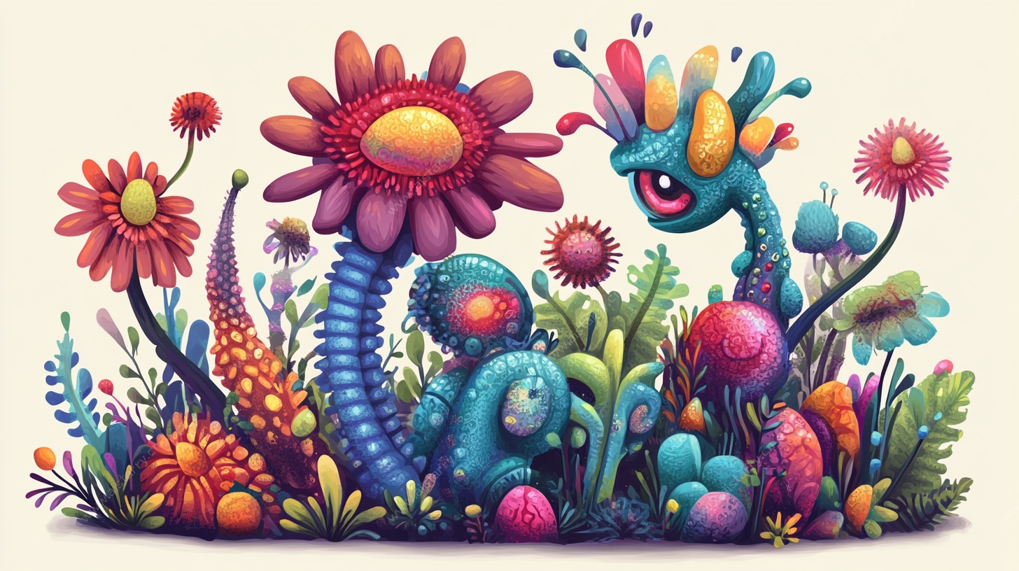 奇幻多彩的卡通花卉世界
