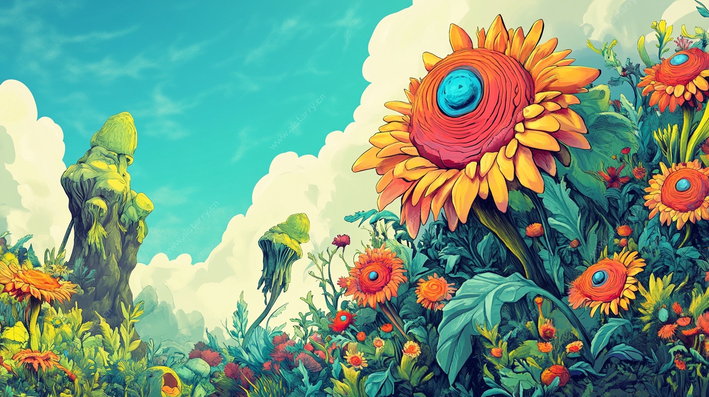 奇幻向日葵花海风景图