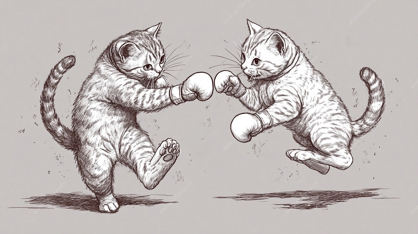 两只小猫的拳击对决