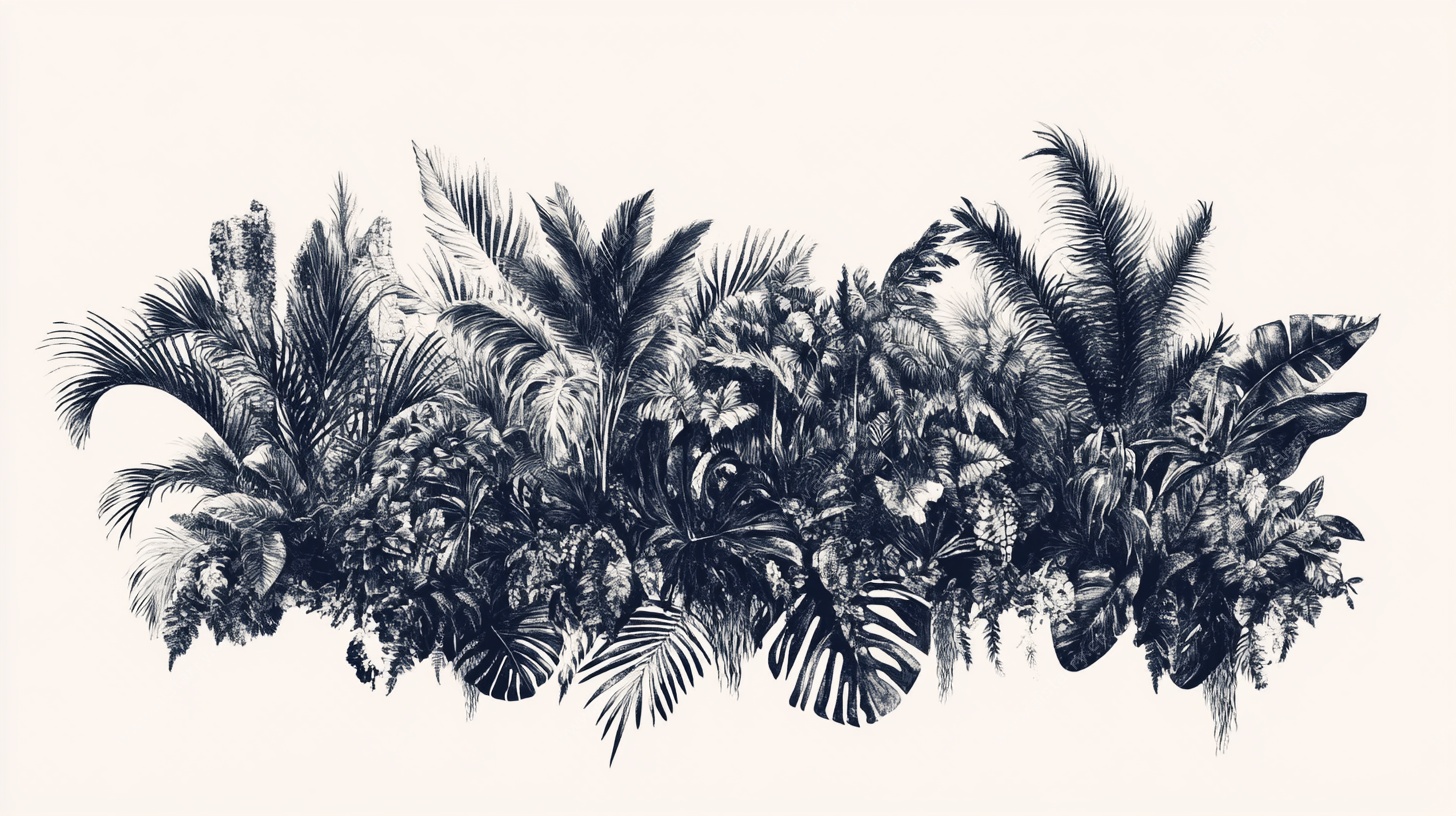 热带植物手绘横版插画