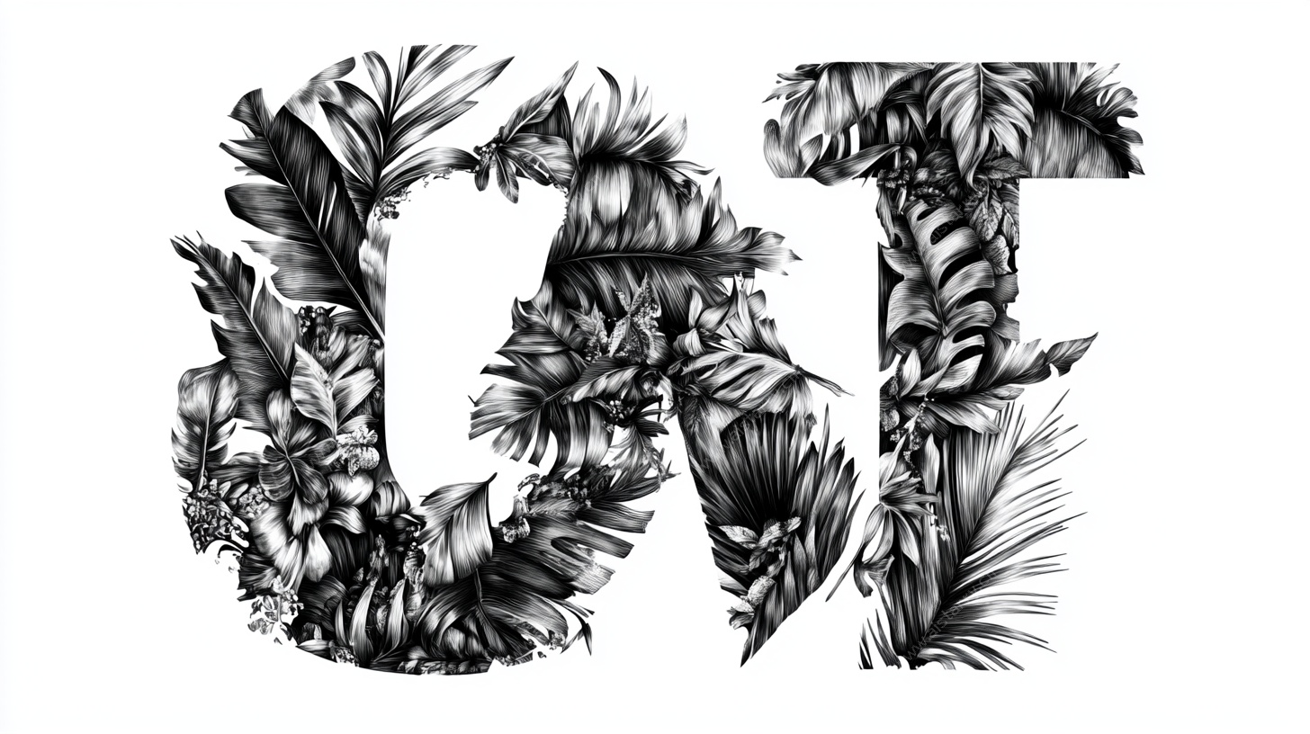 黑白植物字母艺术设计