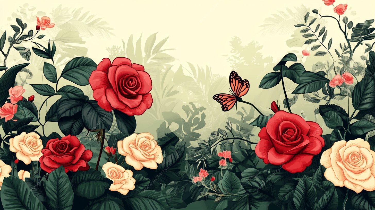 浪漫花卉与蝴蝶梦幻场景