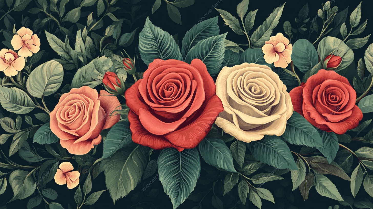 复古风多彩玫瑰花卉图