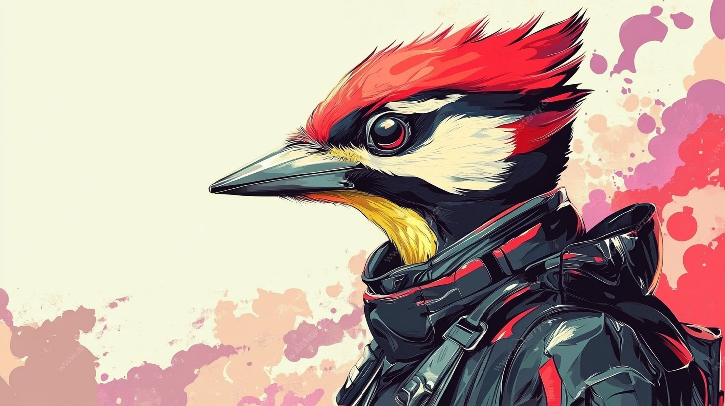 朋克风啄木鸟形象插画