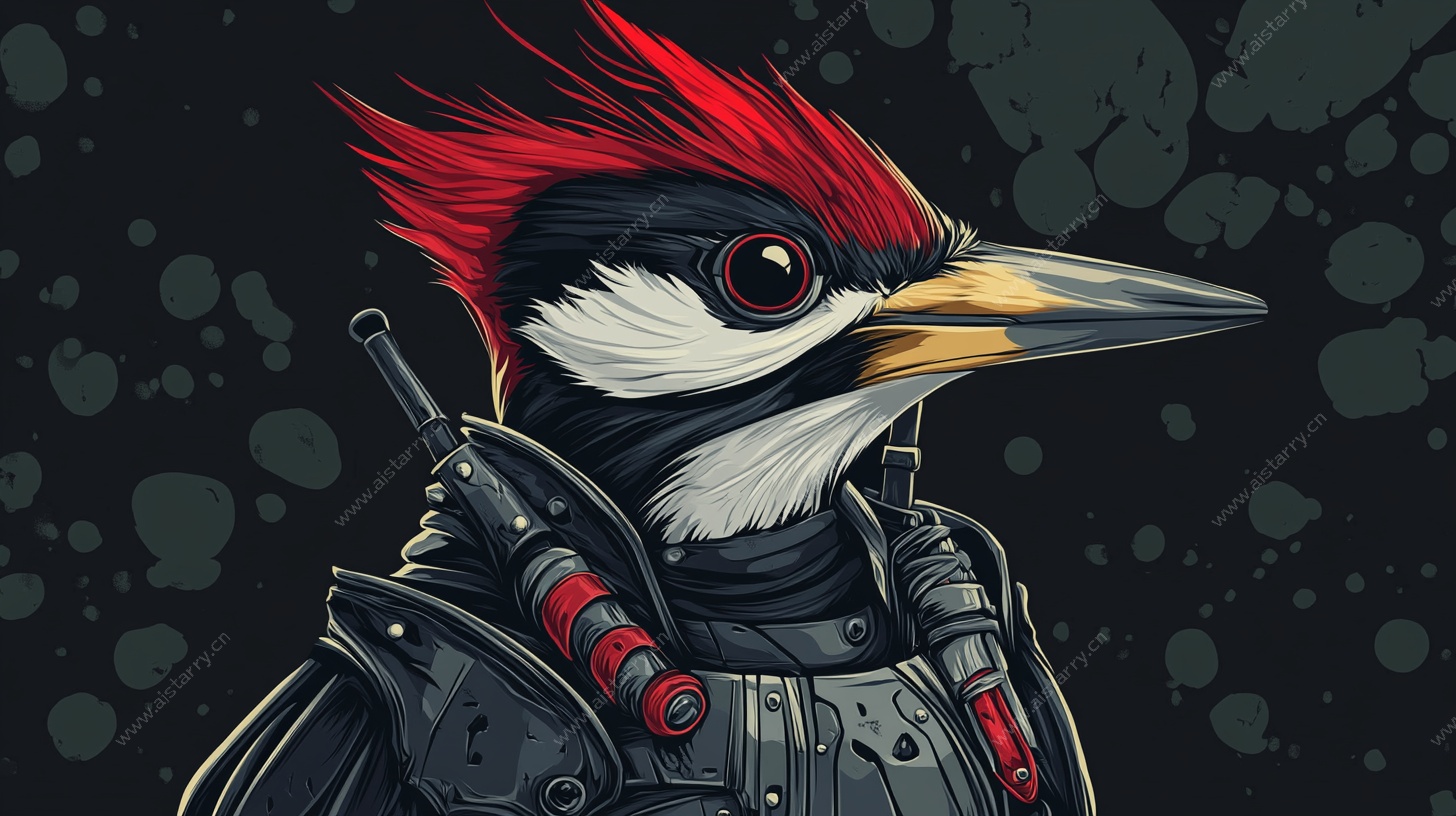 机械啄木鸟 科幻风格插画