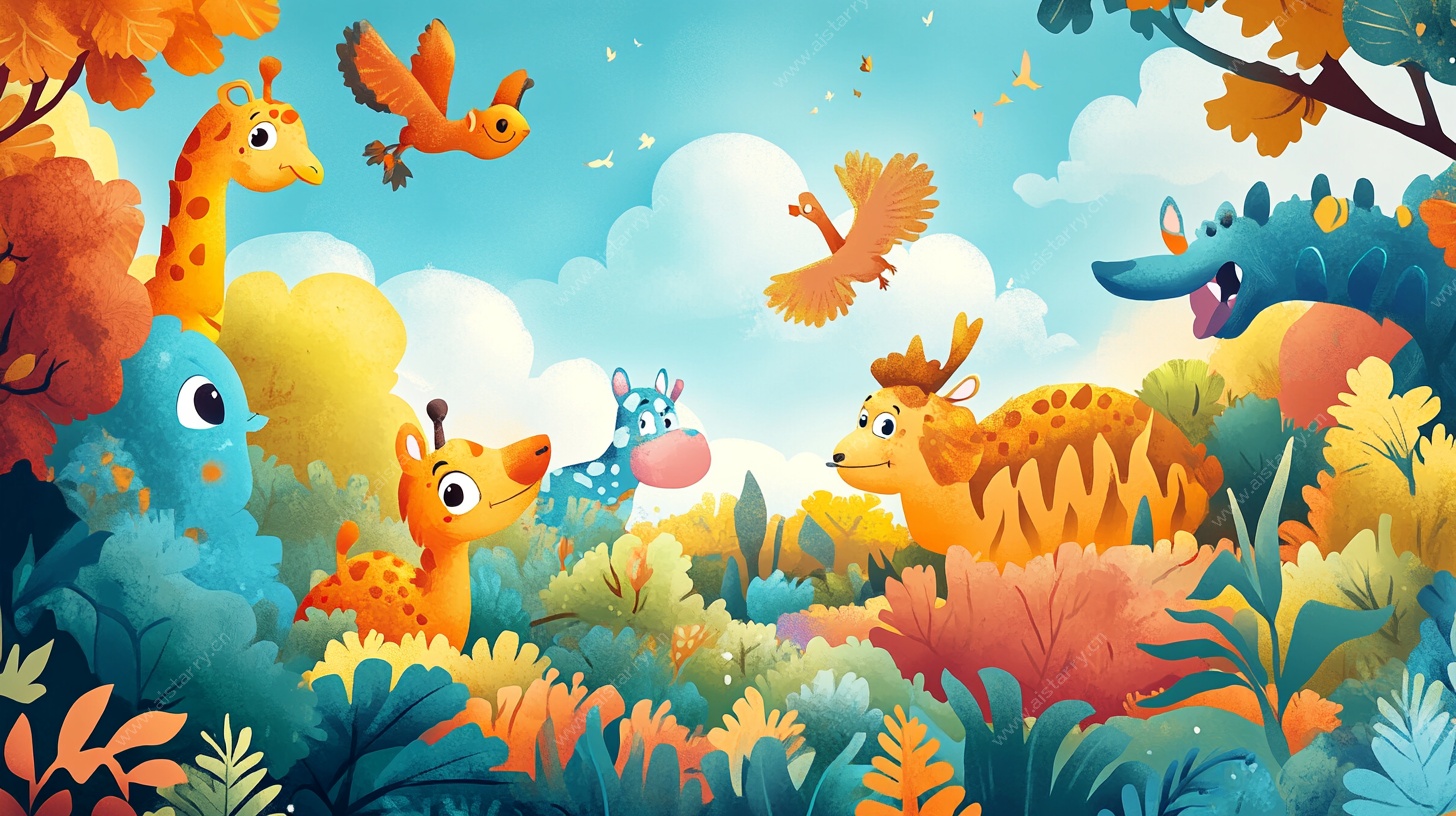 森林中的动物欢乐聚会