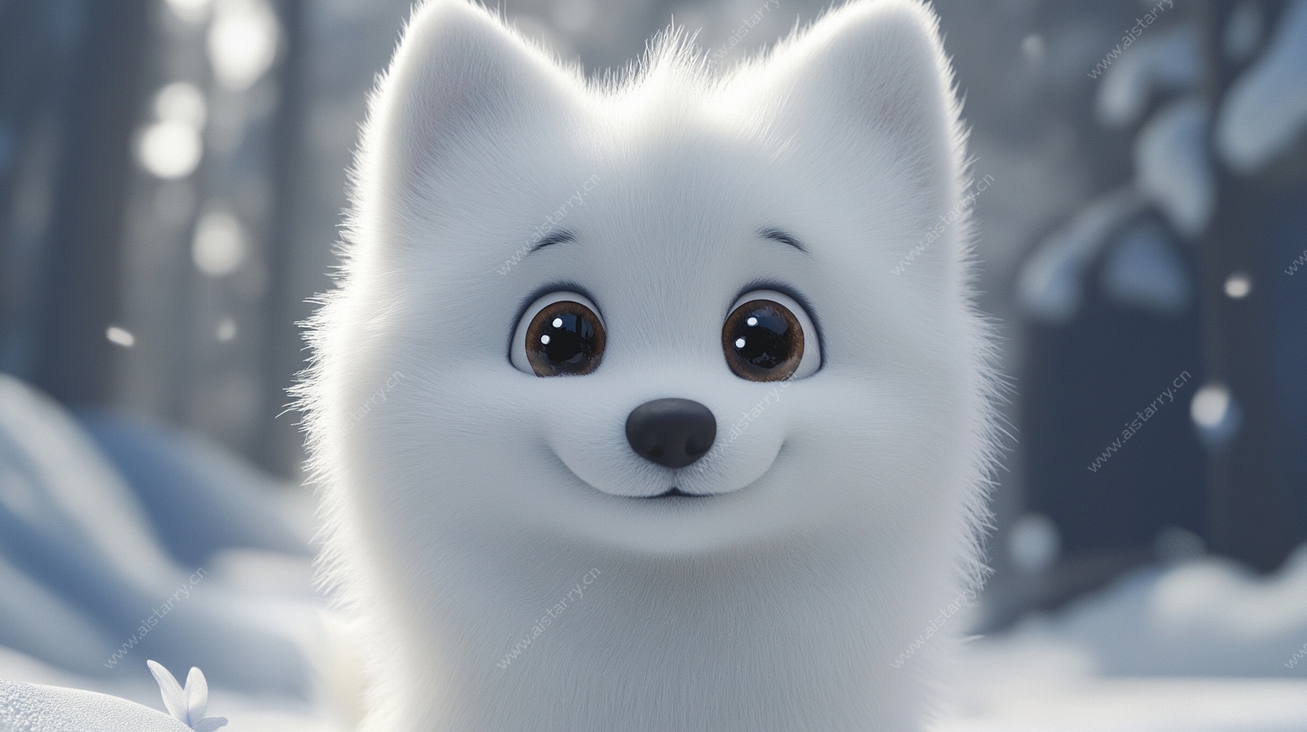 雪地中的微笑萨摩耶