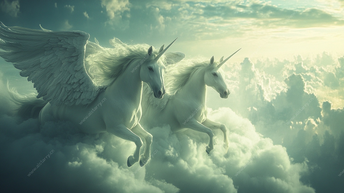 双生独角兽云端翱翔