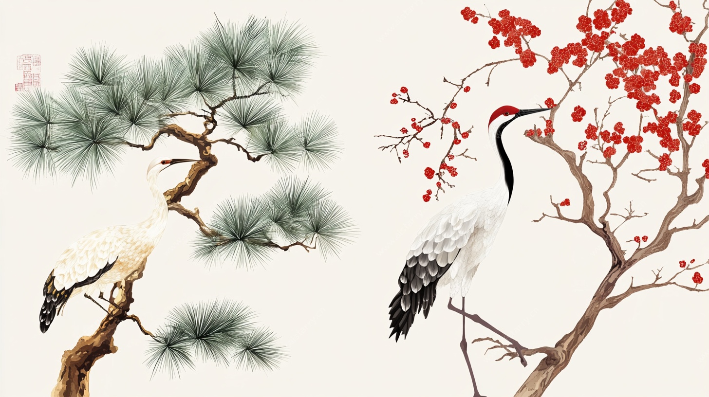 松鹤图绘 中式雅致意象