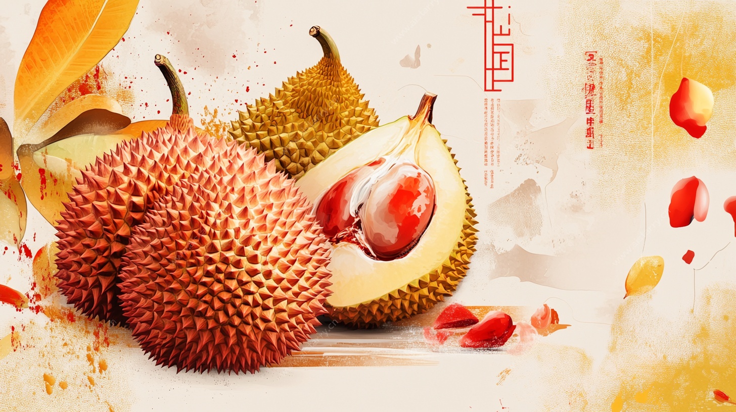 水墨风荔枝艺术插画