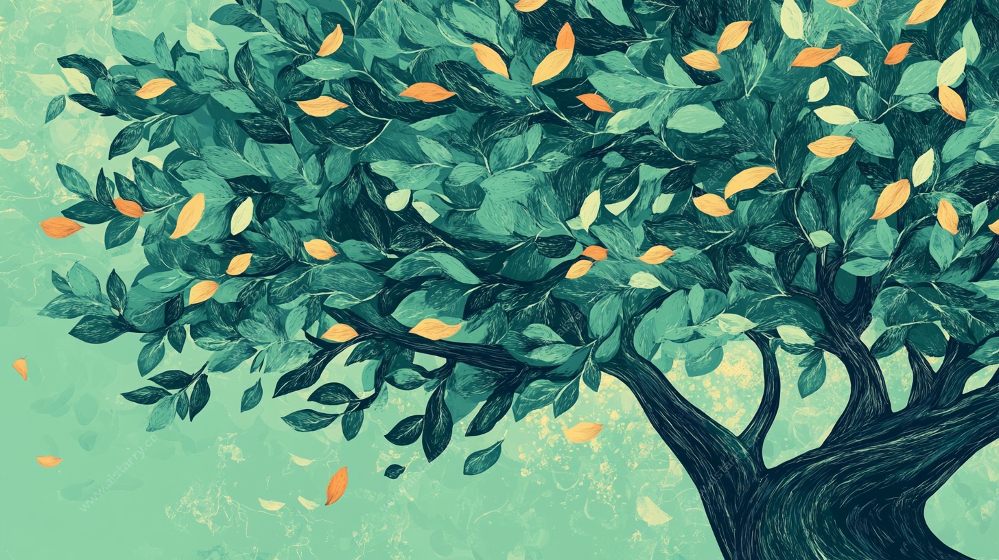 绿叶繁茂的大树插画