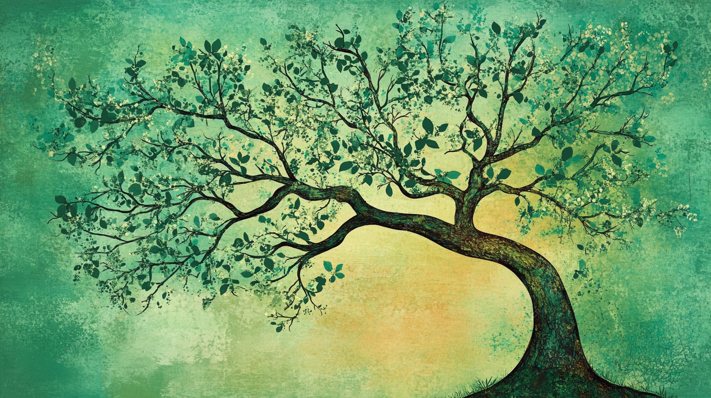 抽象绿意大树艺术画作