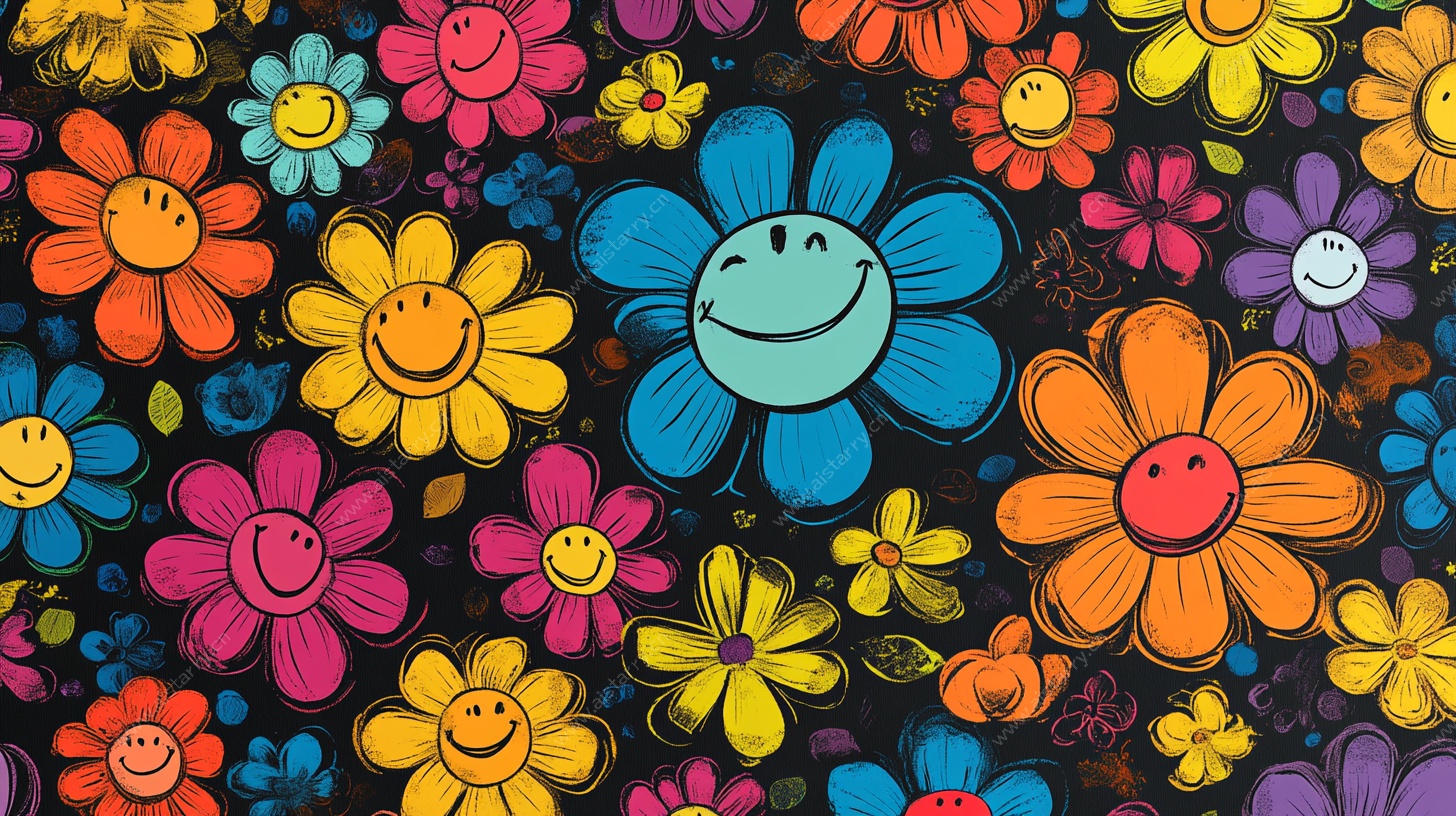 多彩笑脸花朵图案背景