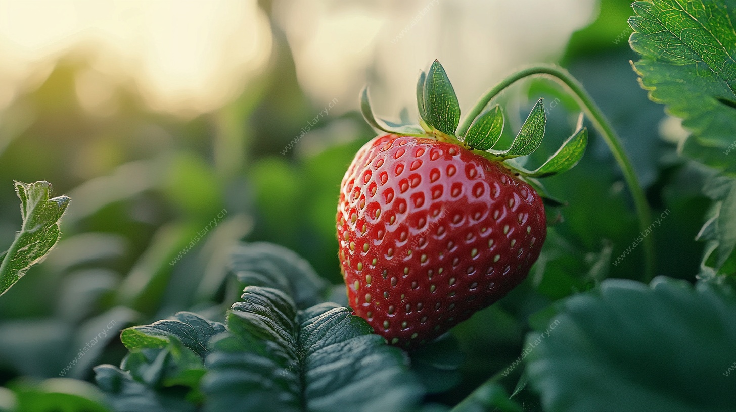 红嫩草莓于绿叶间绽放