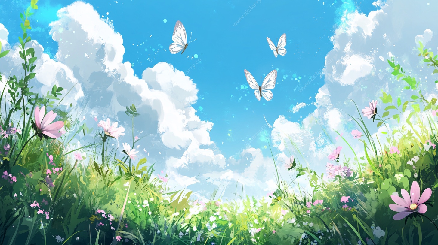 春日蝴蝶飞舞的梦幻草地