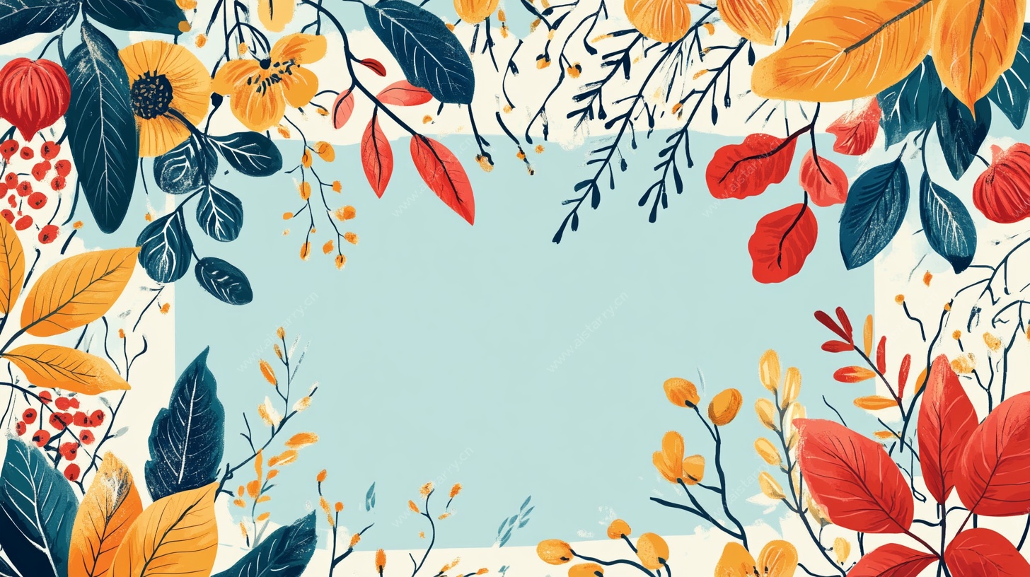 秋季花卉边框插画