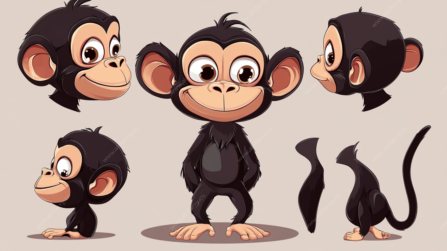 可爱小猴多角度卡通形象