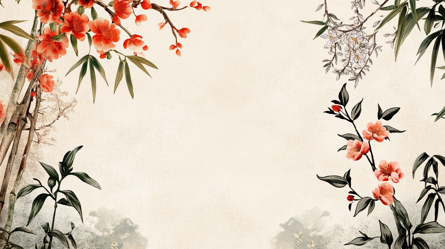 中式花卉水墨风插画