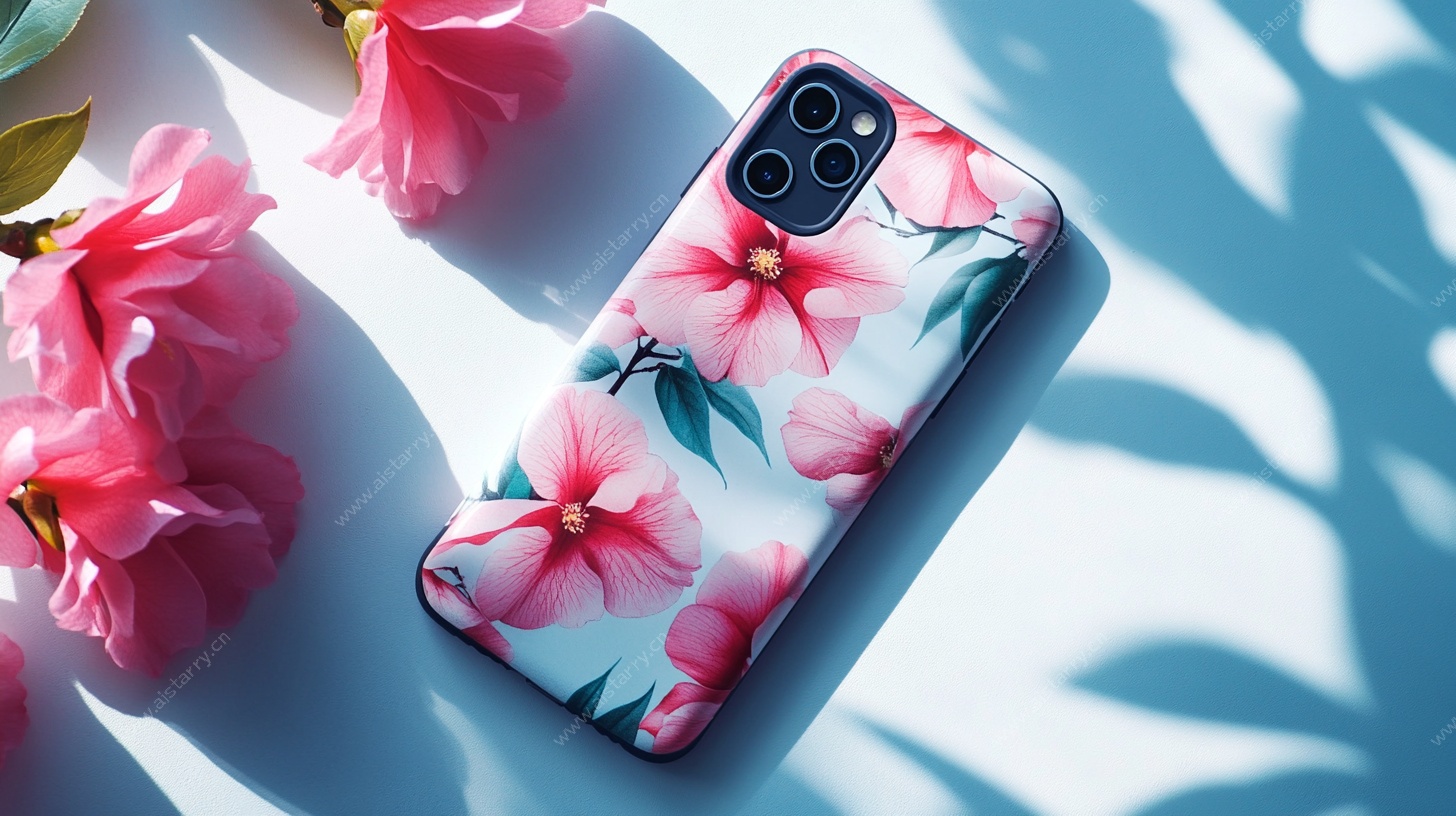 花卉图案手机壳特写