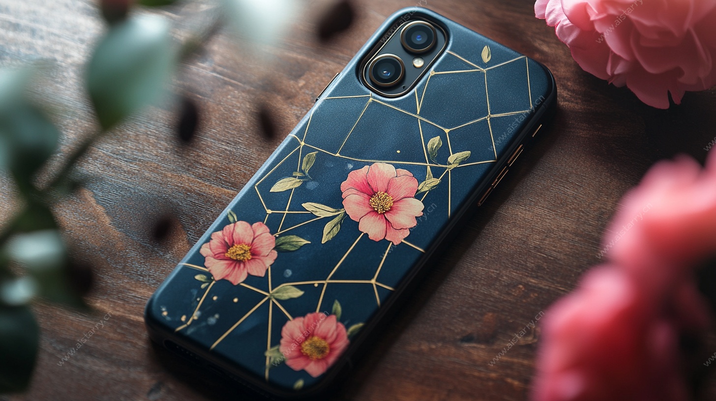 花卉几何图案手机壳特写